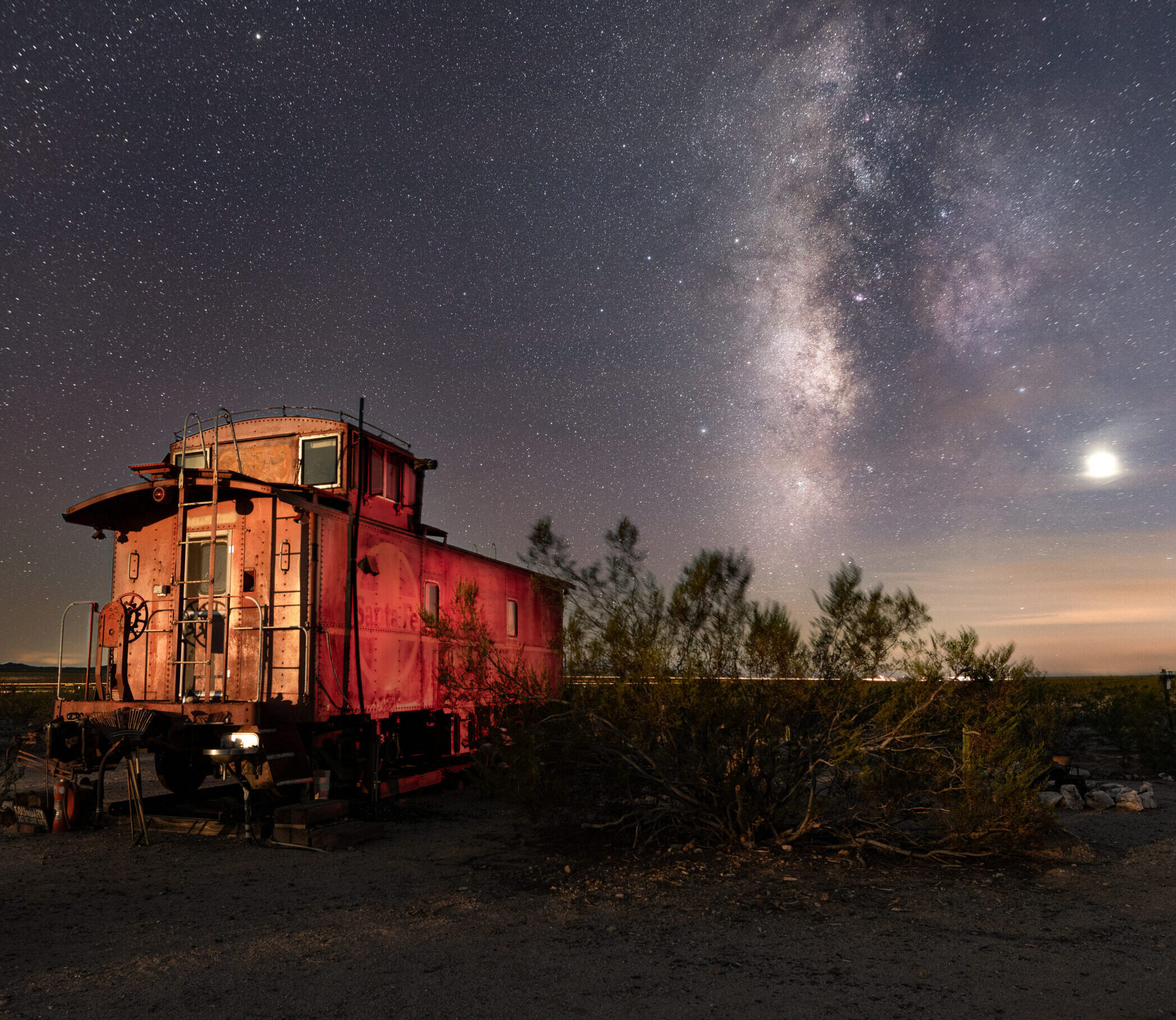 night sky over train car