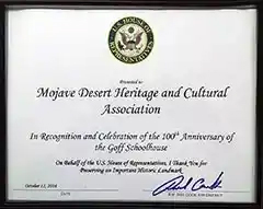 certificate honoring the MDHCA in recognition and celebration of the one hundredth anniversary of the Goffs Schoolhouse